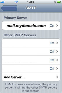 SMTP Server Selection iPhone